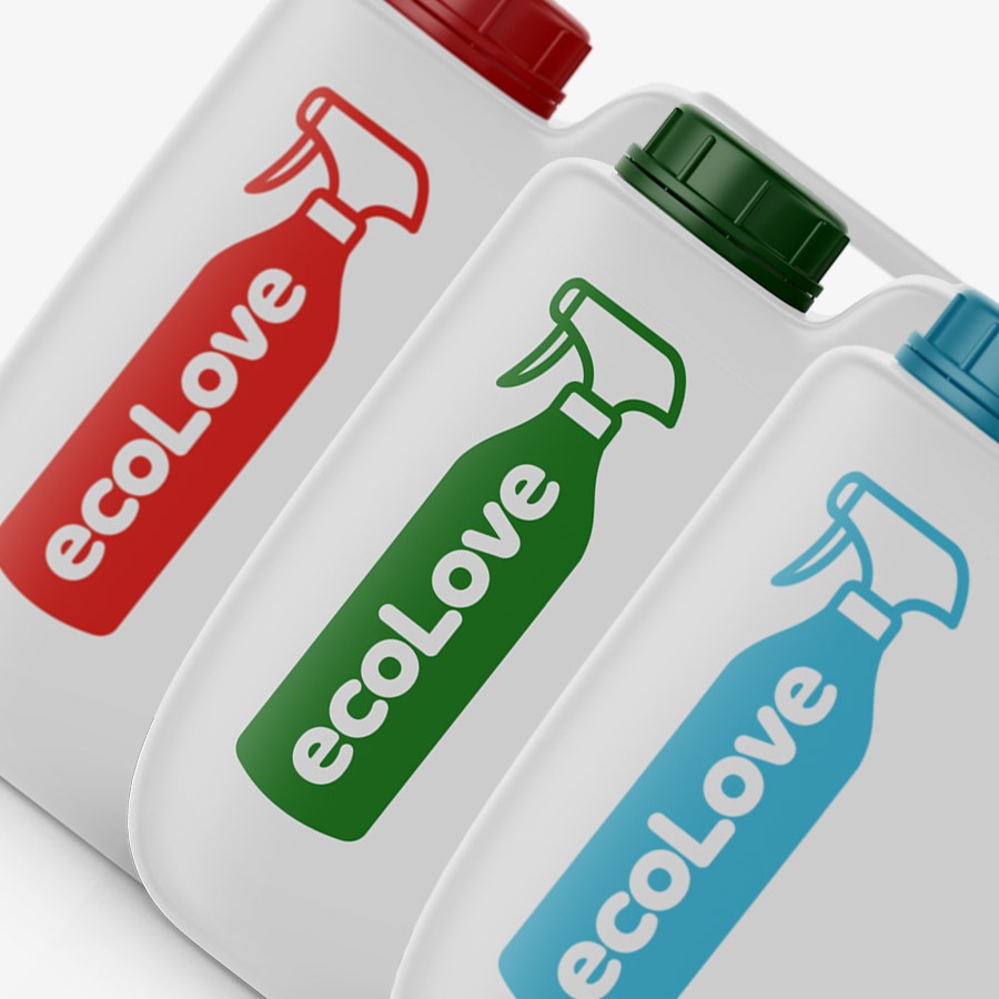 EcoLove cleaning products logo and labels