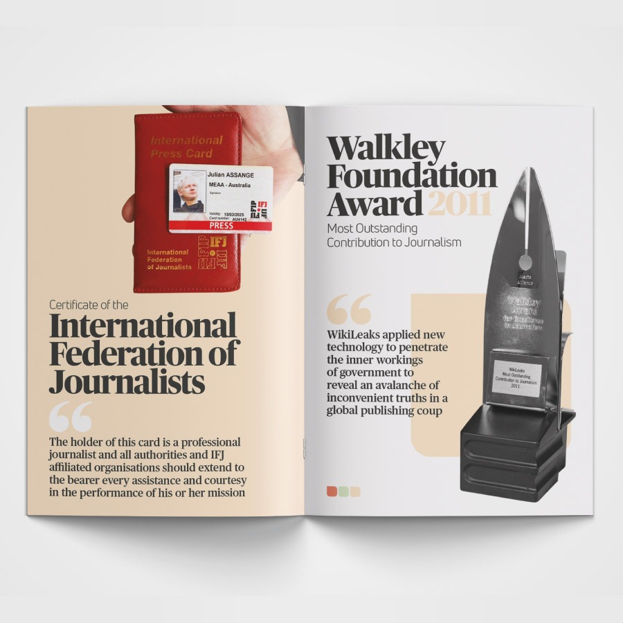 Julian Assange journalism awards booklet