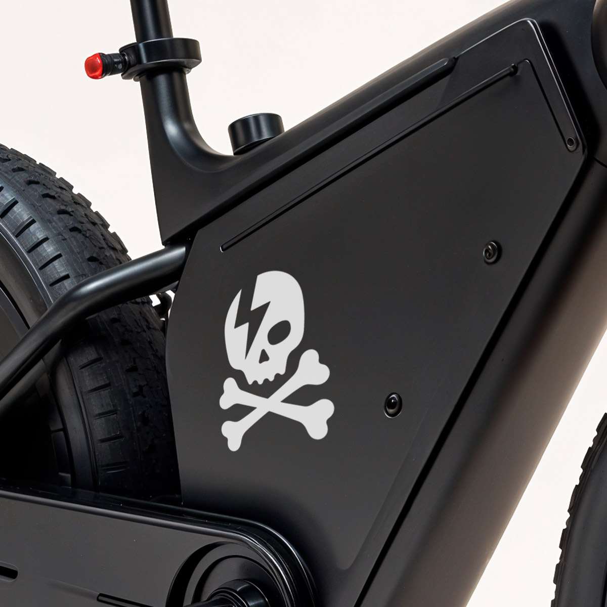 Pirate Bikes electric bicycle displaying skull-and-crossbones logo and custom branding.